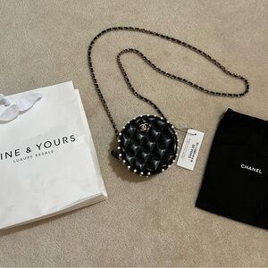 Chanel Black Quilted Mini Bag with Pearl Accents